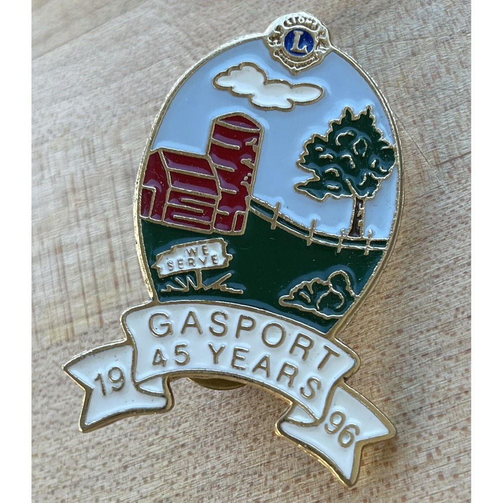 Lions Club Gasport 1996 45 years Lapel Pin 2" Weβ Serve Vintage